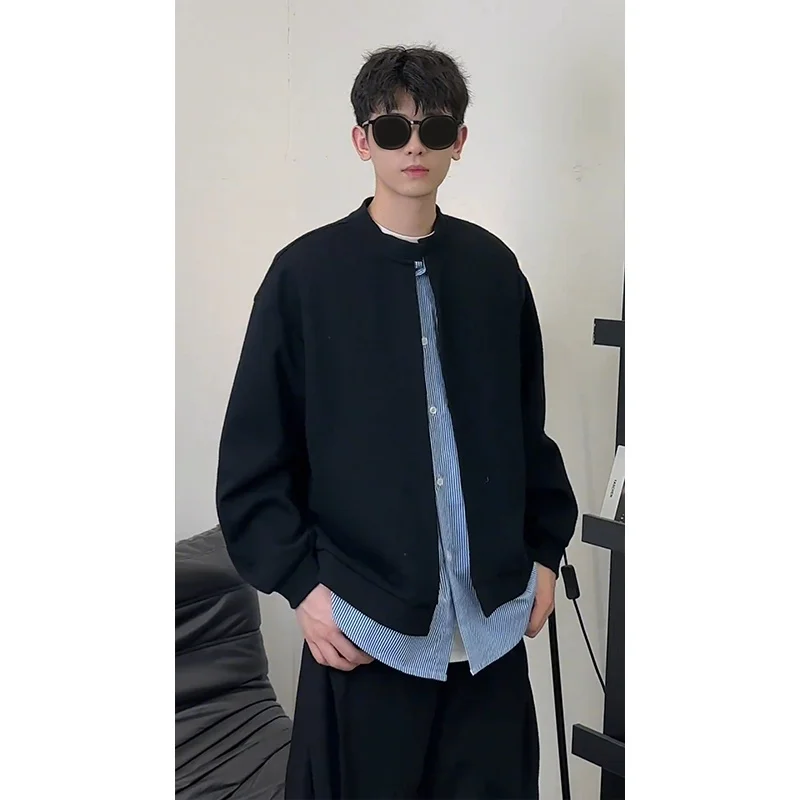 

Мужской кардиган-свитшот в корейском стиле с эффектом двухслойности, весенне-осенняя верхняя одежда, куртка-рубашка CleanFit в американском стиле