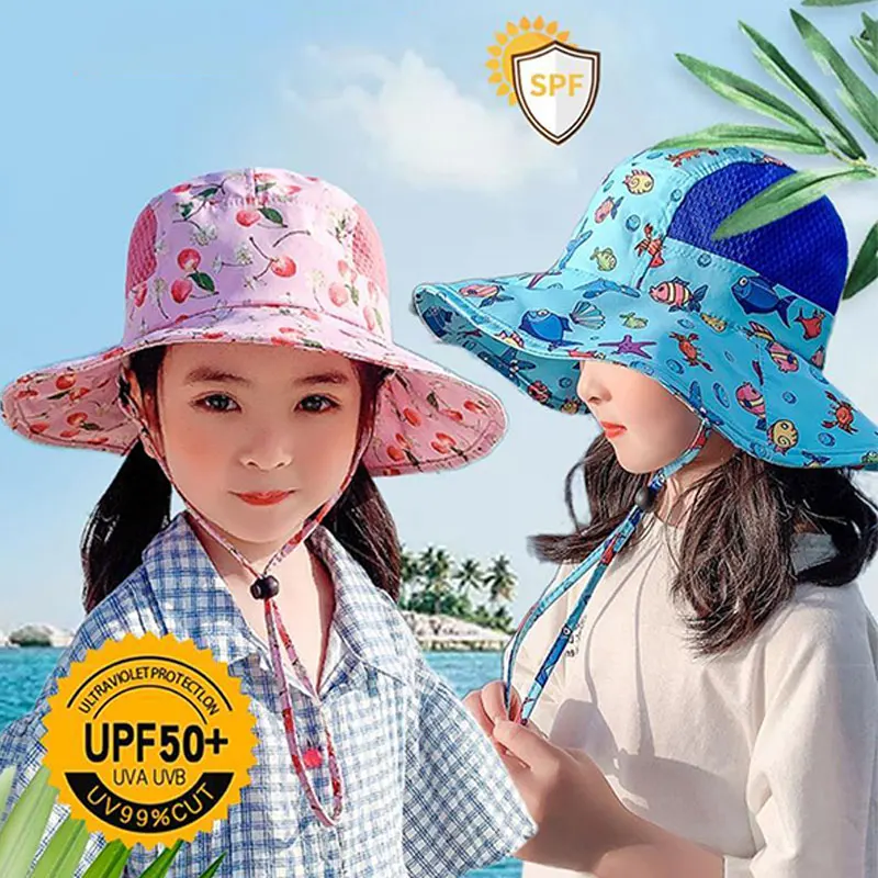 

2-8 Year Children's Sun Hat Uv Protection Sunscreen Summer Boys' Fisherman Hat Seaside Beach Girls' Hat Neck Protection Sun Hat