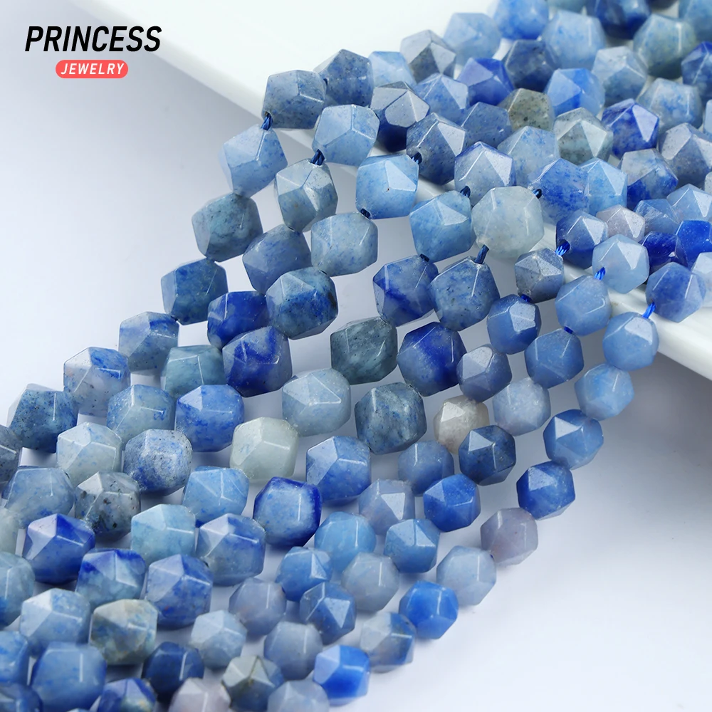 A+ Natural Blue Aventurine Diamond Star Faceted Cut 6 8 10mm Loose Beads for Jewelry Making Bracelet Wholesale DIY Accessories