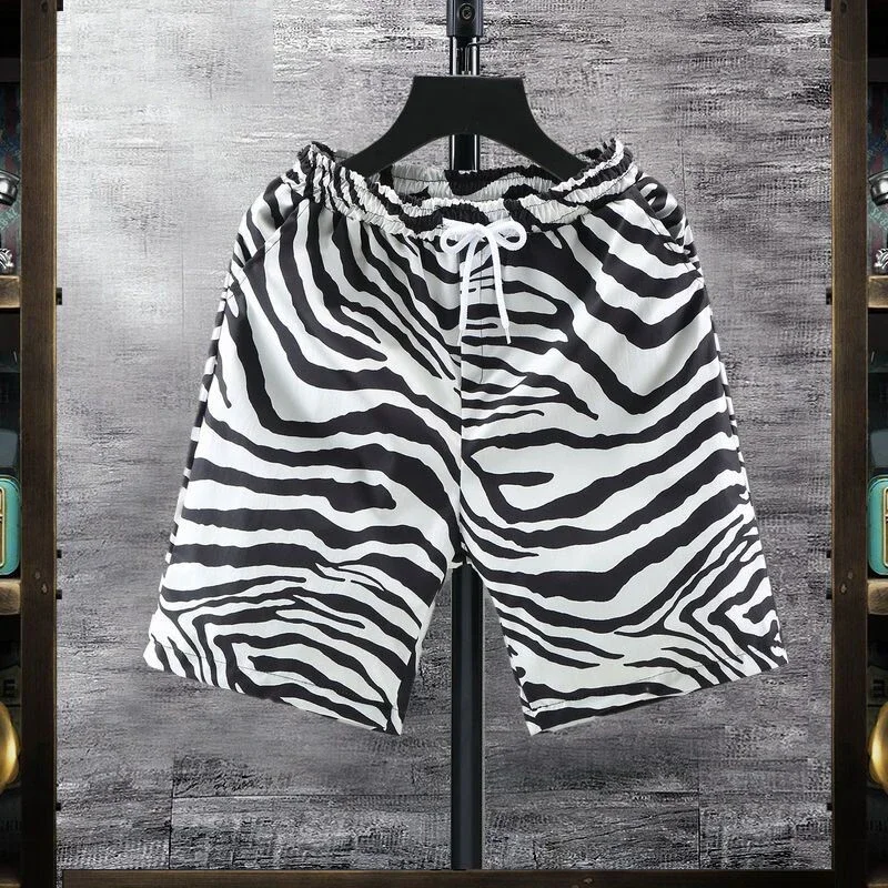 

Корейский стиль, модные мужские быстросохнущие шорты в клетку с принтом зебры, мягкие удобные стильные свободные повседневные верхние брюки, пляжные брюки, мото