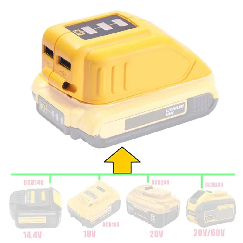 dawupine USB Converter Charger For DEWALT 14.4V 18V 20V Li-ion Battery Converter DCB090 USB Device Charging Adapter Power Supply