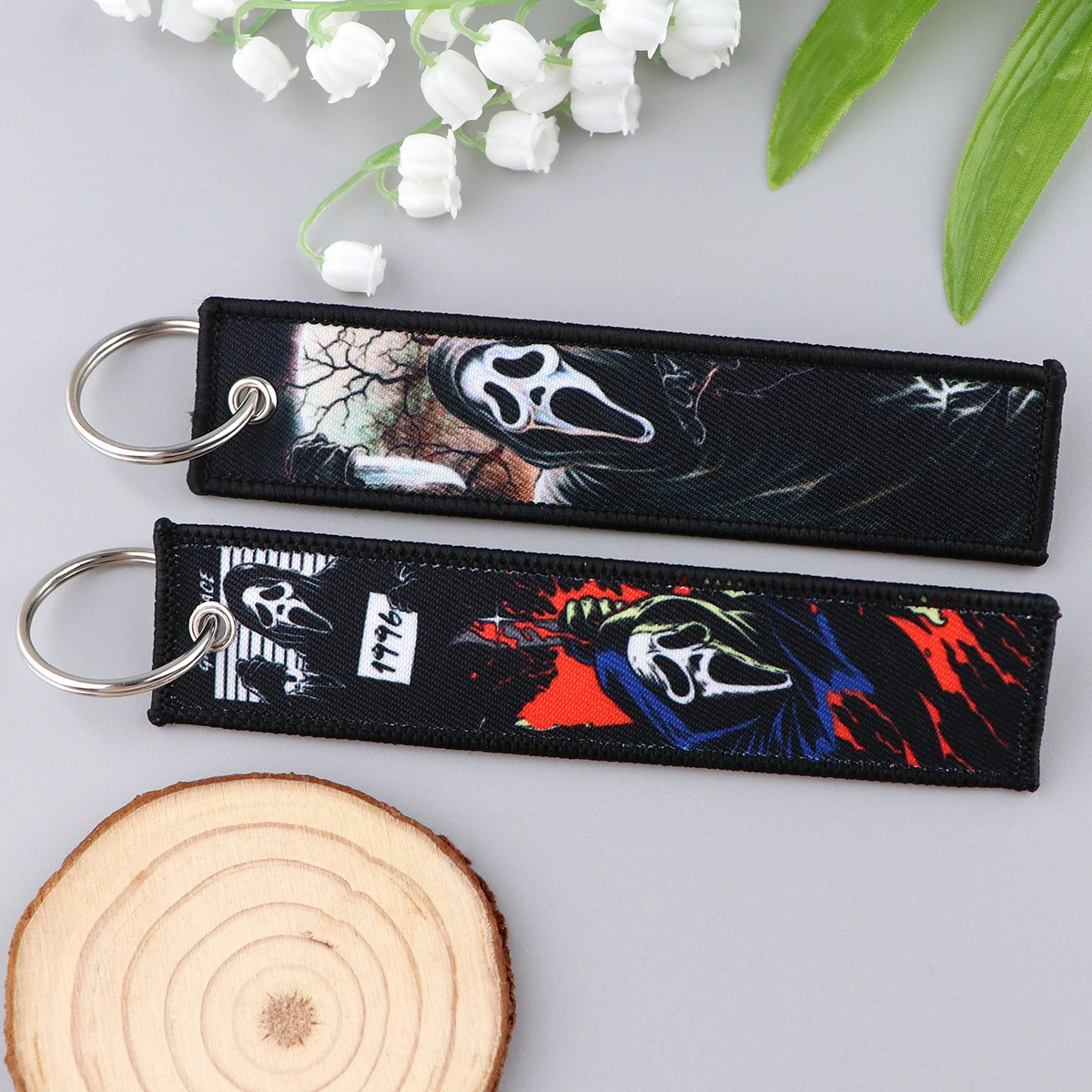 Halloween Killer Key Tag Embroidery Key Fobs Keychains for Car Motorcycles Keys Holder Keyring Fashion Jewelry Accessories Gifts