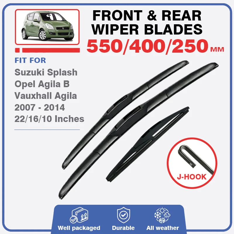 

Front Rear Wiper Blades For Suzuki Splash Vauxhall Opel Agila B 2007 - 2014 Windscreen Windshield Window Brushes Washer Cover