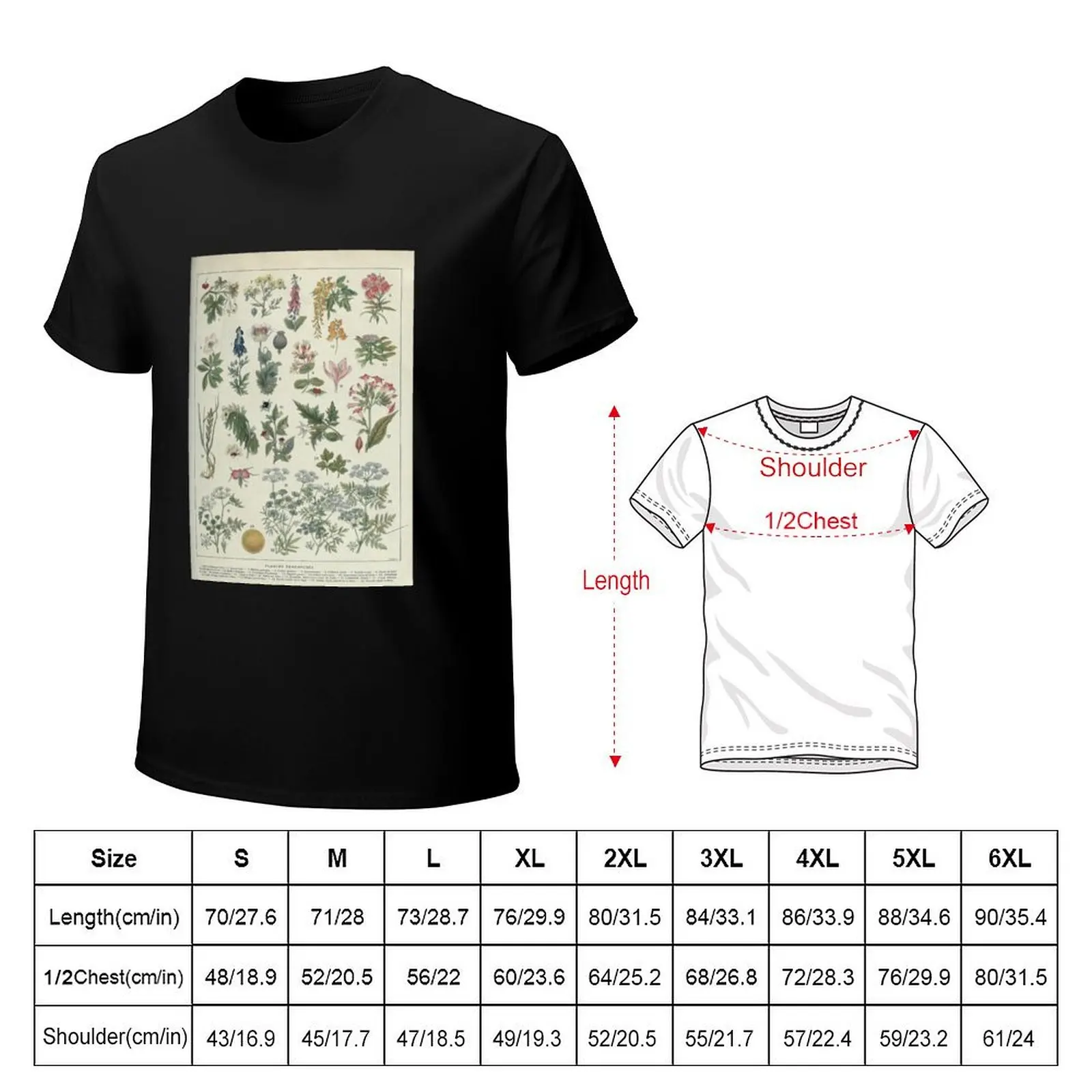 Poisonous plants, Plantes vénéneuses, Botanical illustration T-Shirt Casual Loose Short Sleeve Tee for Men