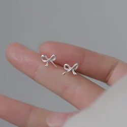 1Pair Sweet Cute Bow Stud Earrings for Women Korea Silver Color Ribbon Earrings New Simple Minimalist Ear Piercing Jewelry Gifts