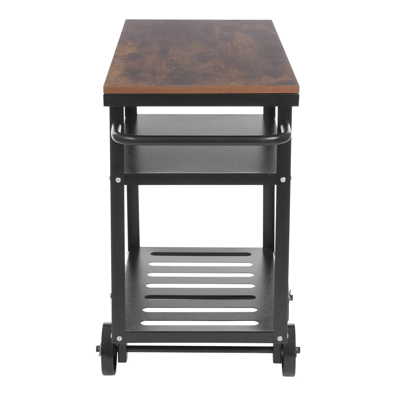 3 Tier Industrial Mobile Serving Cart With Wheels, Rolling Kitchen Storage Trolley With Side Handles, Particle Board & Carbon Steel Utility Cart For Cafe Restaurant Bar Home image 8