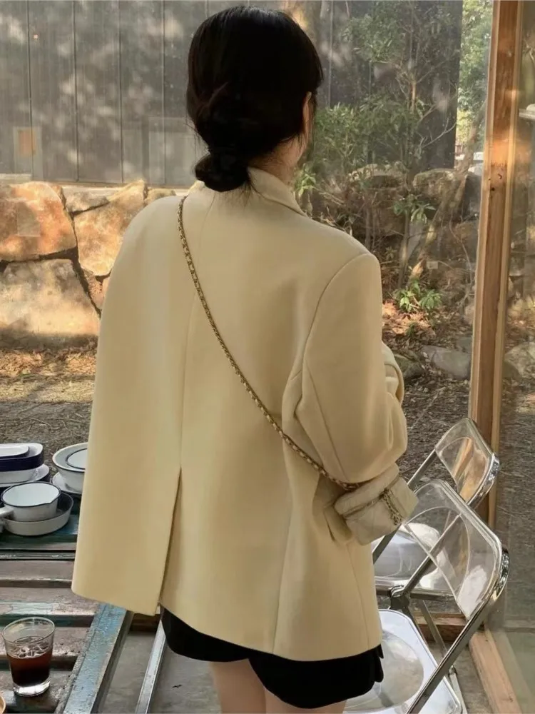 Women Autumn Fashion Tweed Coat Elegant Casual Basic Turn Down Collar Single Breasted Jacket Female Office Lady Clothes New