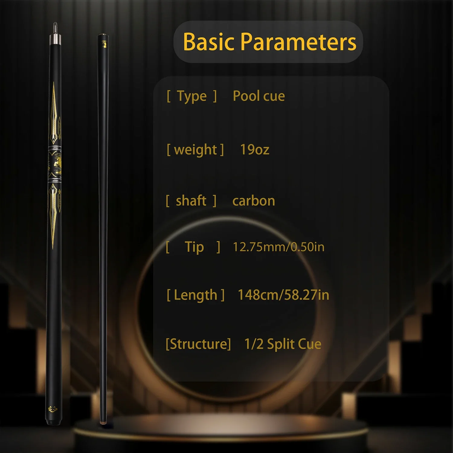 Professional Pool Cue Stick with Fiberglass Low Deflection Shaft & Hard Maple Handle - Gold Horse Totem Design for Advanced Play
