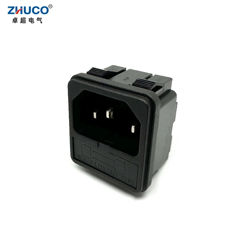1PC LZ-14-F2-3P 3 Pins Panel Mounted Plug Connector IEC320 C14 10A 250V AC Electrical Inlet Module Power Socket 10A 5X20mm Fuse