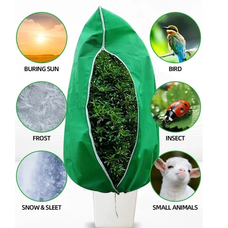 Plant Winter Protection Bag for Potted Shrubs Thick Frost Cold Cover with Zipper Olive Palm Tree Anti-freeze Plant Cover
