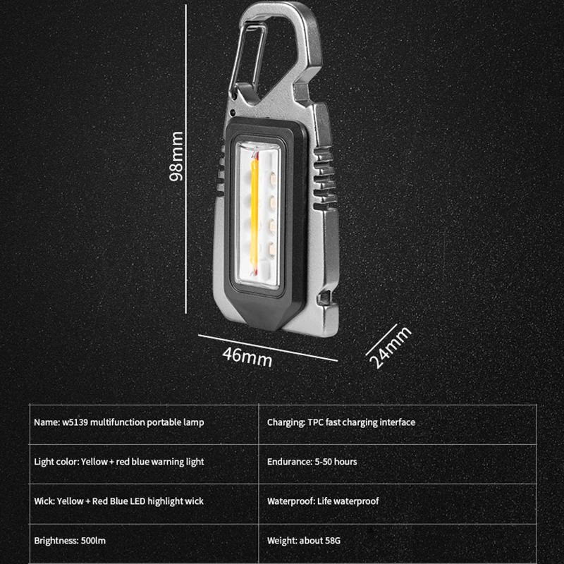 Multifunction Mini LED Flashlight Work Light Portable Pocket Keychain USB Rechargeable for Outdoor Camping Small Light Corkscrew