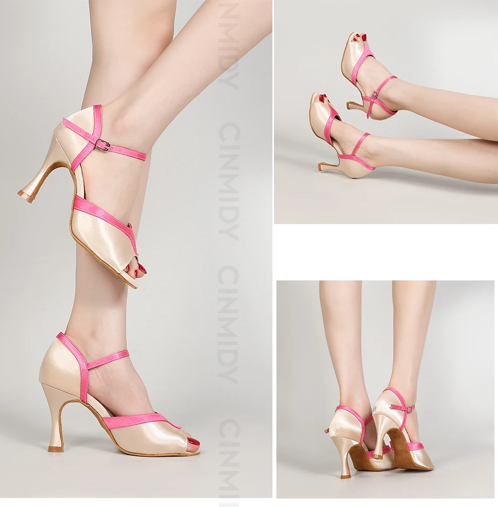 CINMIDY Seiden-Satin Tanzschuhe Damen Ballsaal Tanzschuhe Tango Salsa Latein Tanzschuh Weiche Sohle Party Schuhe Damen Tanzsandalen – Detail 12