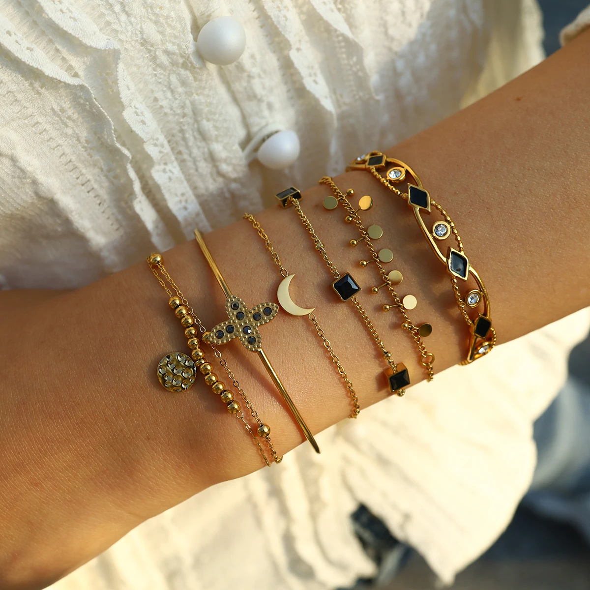 WILD & FREE Chic 18K Gold Plated Stainless Steel Bracelets for Women Luxury Exquisite Aesthetic Trendy Jewelry Set