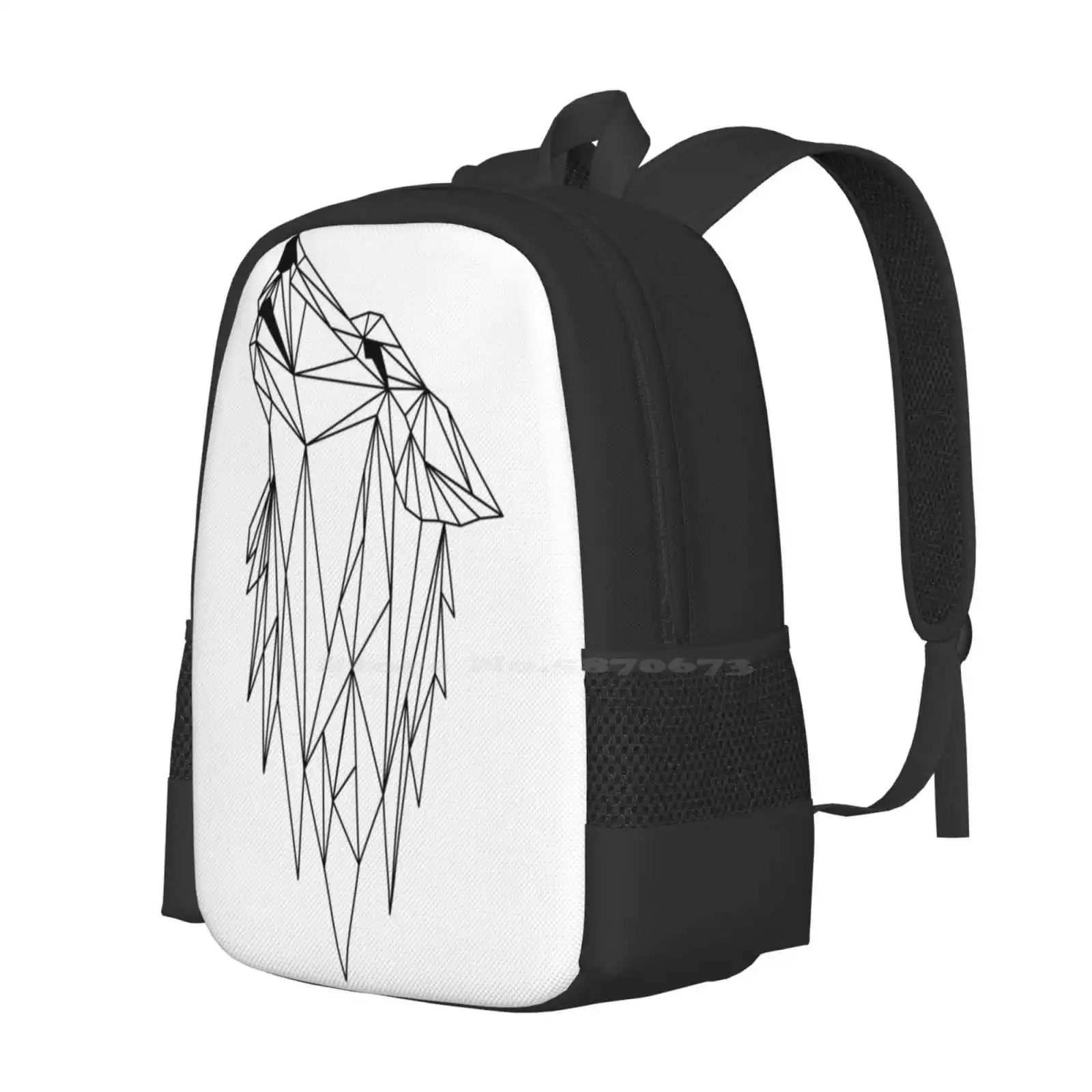 Polygonal Wolf Fashion Pattern Design Travel Laptop School Backpack Bag Polygonal Werewolf Mammal Coyote Triangle Tattoo Power