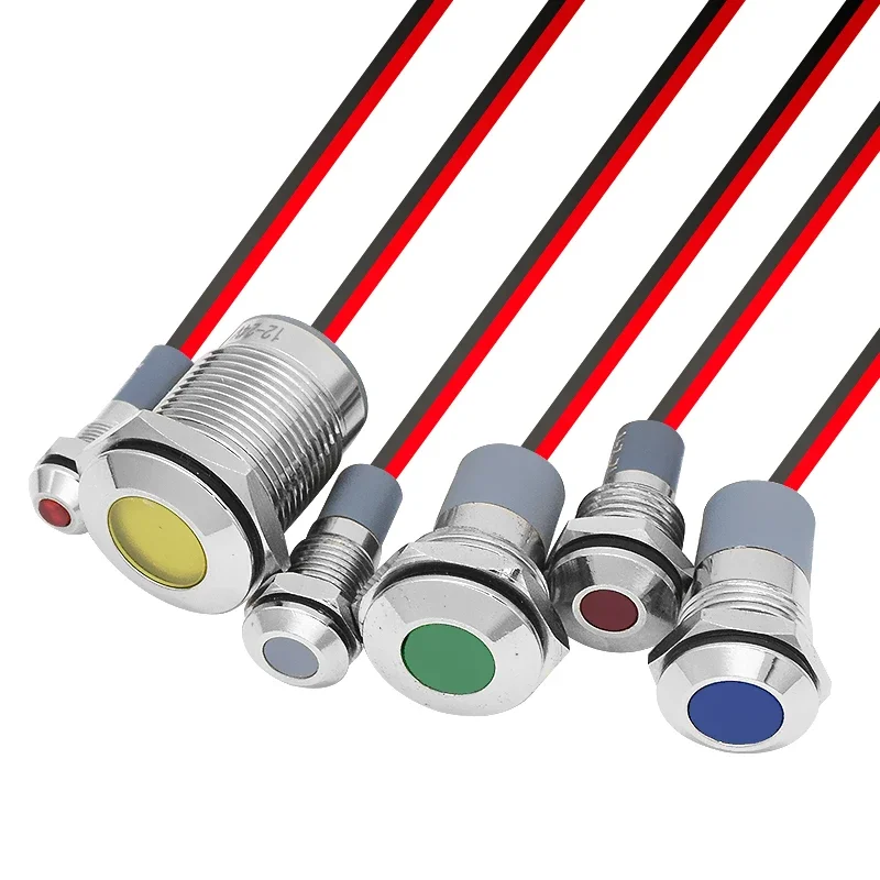 1pcs 6mm 8mm 10mm 12mm 14mm 16mm 19mm 22mm 25mm 30mm Waterproof IP67 Metal LED Warning Indicator Light Signal Lamp Pilot Wire