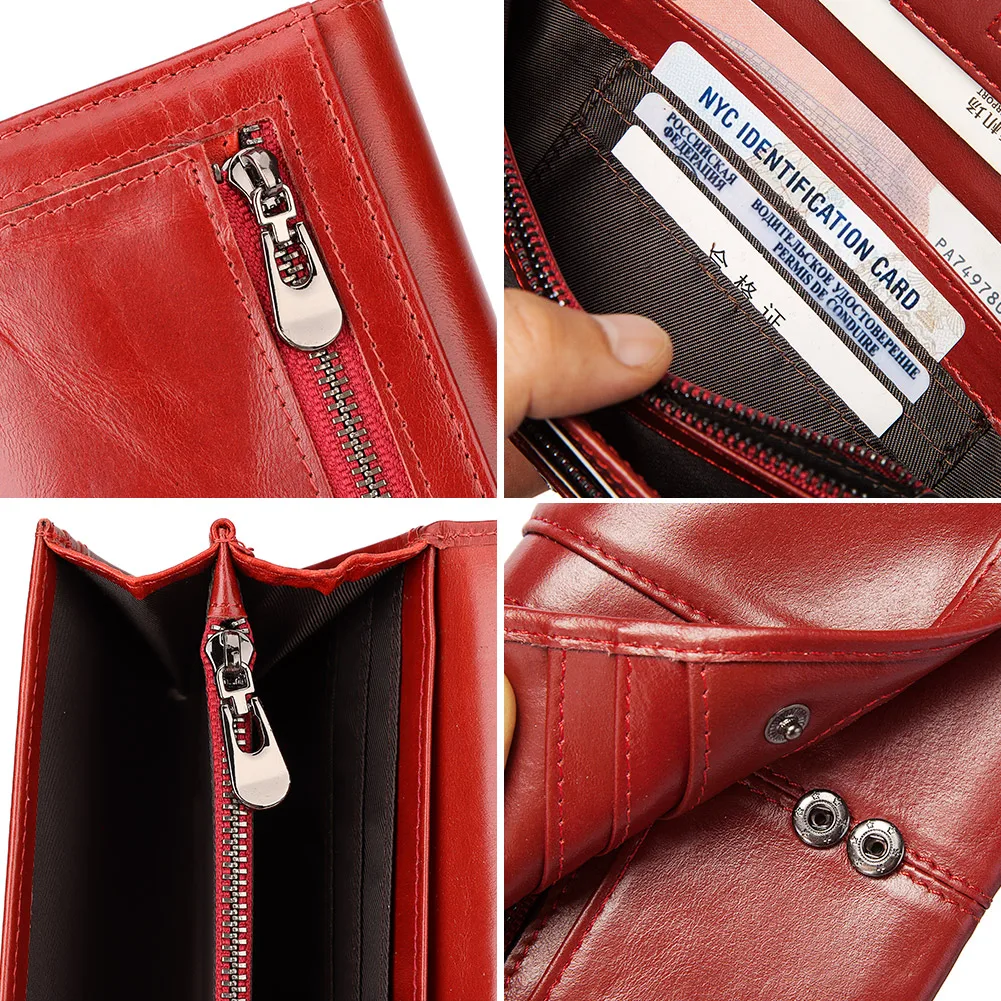 Women\'s Clutch Bag Genuine Leather Wallets Fashion Female Cell Phone Purse RFID Blocking Credit Card Holder with Zipper Pocket