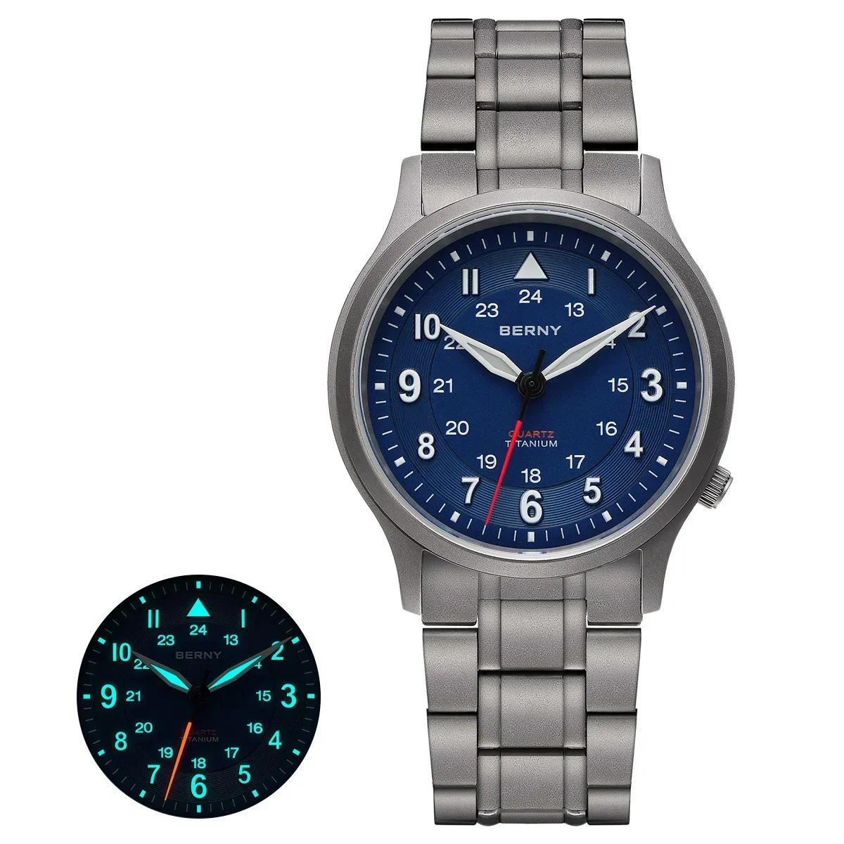BERNY Volltitan-Uhren für Herren, Outdoor-Quarz-Herren-Feldarmbanduhr VH31, superleuchtende, leicht ablesbare Uhr mit Saphirglas