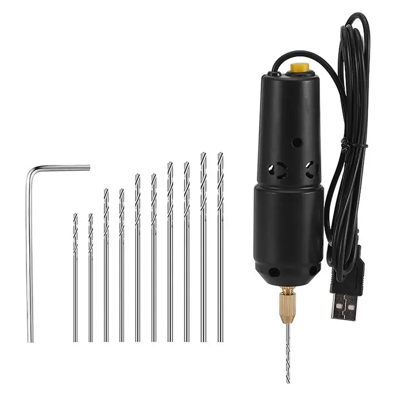 

PORK-Mini Drill For Jewelry Making, Electric USB Drill Set With 10 0.8 To 1.2Mm Drill Bits For Resin Casting Drilling