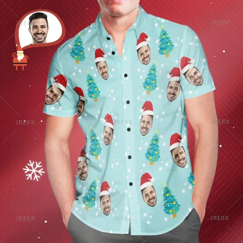 Small Size Vintage 3D Custom Faces Gingerbread Man Tiki Printed Shirts Men Happy Christmas Graphic Shirts & Blouses Short Shirts