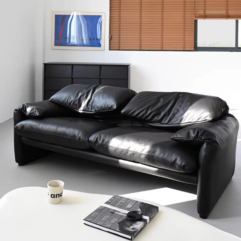 minimalist retro black leather high backrest foldable sofa