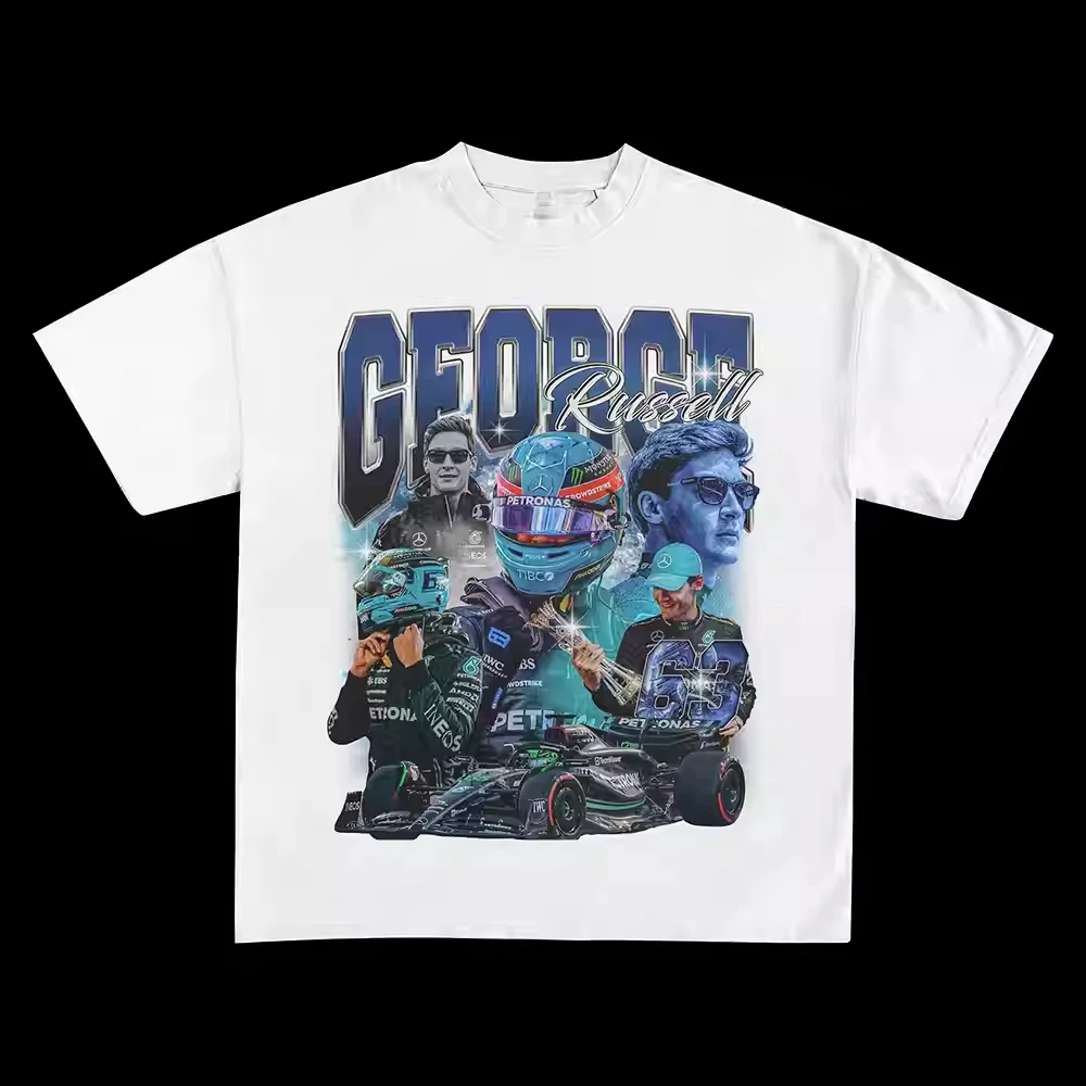 

Racing Driver George Russell F1 American NASCAR Heavy Short-sleeved Crew-neck T-shirt Men and Women Alike Cotton Short Sleeve