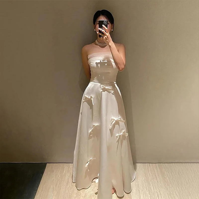 GIYSILE Simple A Line Satin Korea Wedding Dresses Bow Decoration Elegant Corset Back Bridal Gown Photo Shoot Dress Evening Dress