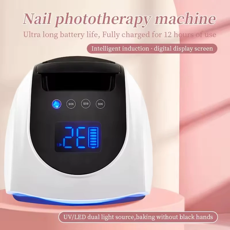 Rechargeable Cordless UV LED Nail Lamp 4 Timers Diamond LCD Screen Gel Nail Art Curing Tool
