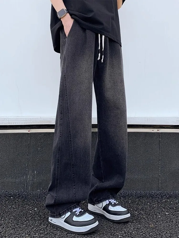 

Джинсы Aymelon в американском ретро-стиле, с эффектом потертости, мужские, летние, повседневные, свободного кроя, прямые, широкие, модные