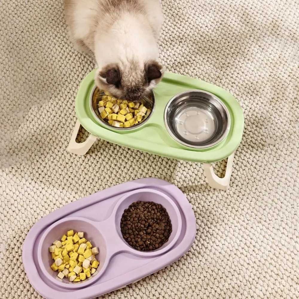 Non-Slip Double Cat Bowl Pet Water Food Feed Dog Bowls Pet Bowl With Foldable Stand Cats Feeder Feeding Bowl Kitten Supplies