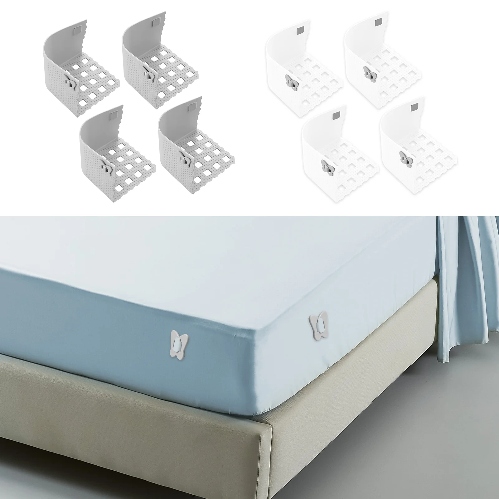 

4Pcs Bedsheet Corner Tightener Clips Silicone Bed Sheet Holder with Lock for Corner Non Slip Clip Adjustable Bed Sheet Strap