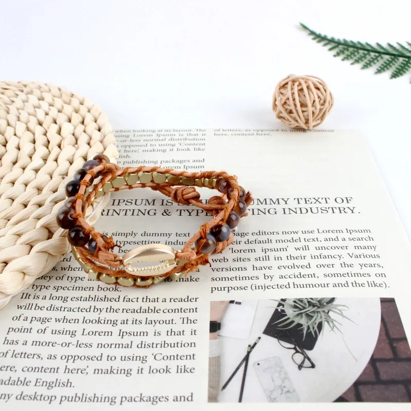 

New Cowhide Bracelet, European and American Retro Western Cowboy Weaving Hand Rope, Fashion Trend Beaded Couple Hand String