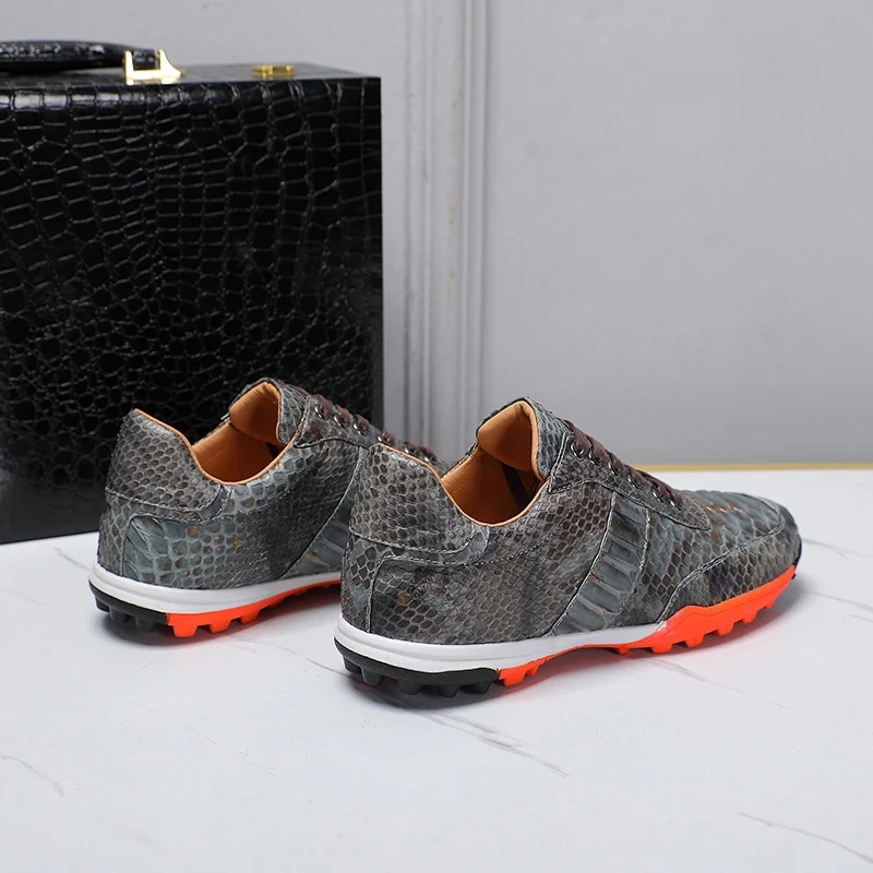 Colorful Python Skin Casual Shoes for Men Outdoor Sports Wear Resistant Board Shoes Genuine Snake skin Handsewn Breathable Shoes