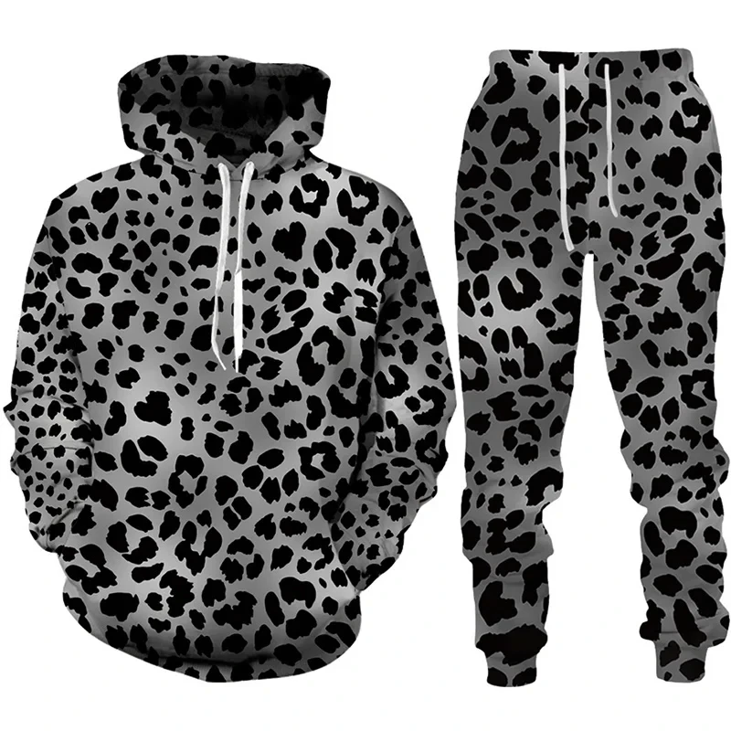 Kids Sweatshirts Set 3D Print Spotted leopard Boys Girls Hoodie +Pants Two Piece Loose Long Sleeve Pullover Sweatshirt Clothing