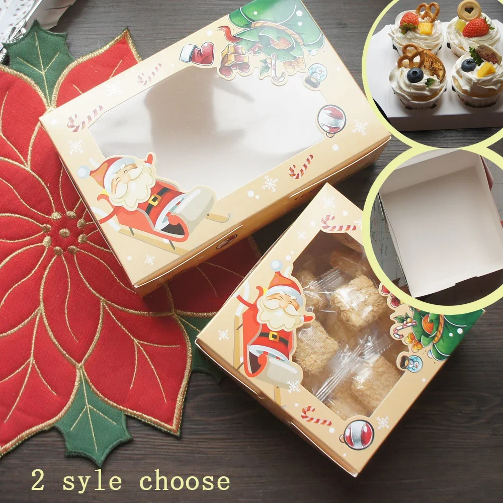 

Yellow Happy Santa Christmas Cupcake Box Design 10pcs Bake Packaging Paper Box Gifts Party Favors Decoration Use