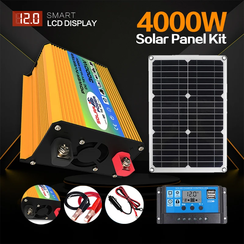 New 4000W Solar Panel Power 110V-220V Inverter Kit With 100A Controller Home RV Yacht Solar Intelligent Power Generation Kit