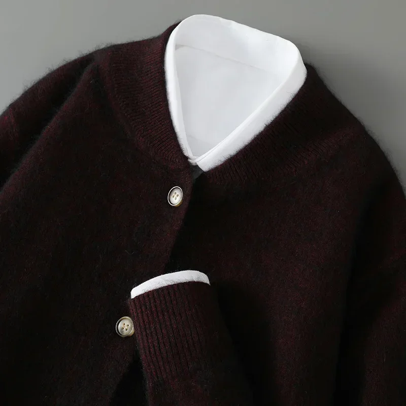 Cardigan en cachemire de vison à col montant pour hommes, pull rembourré, manteau d'affaires décontracté, automne et hiver, nouveau