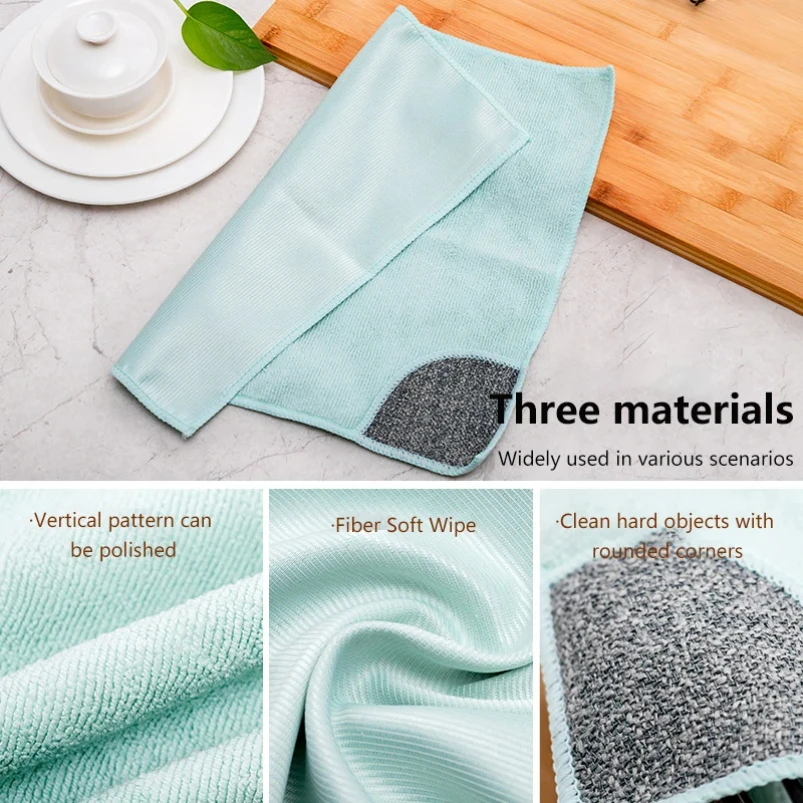 Wholesale Dish Towel Multi-functional Absorbent Quick-drying Scouring Pad Kitchen Cleaning Dish Cloths Non-lint