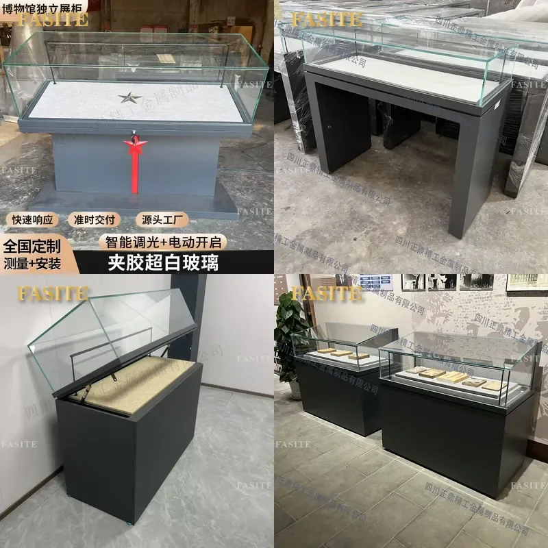 For Museum Metal Display Cabinet Flat Hydraulic Upper Laminated Glass Showcase for Cultural Relics Documents Secure Storage