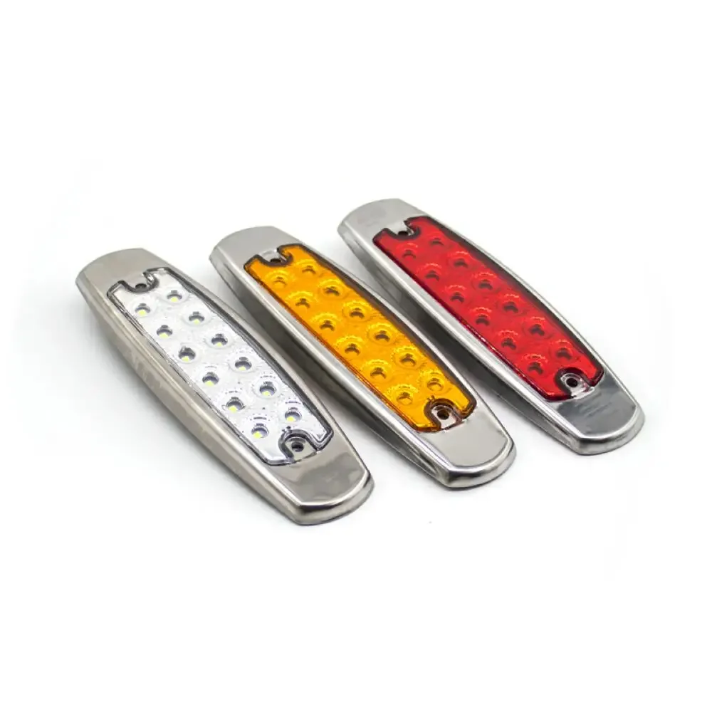 2pcs 12 LED 12V 24V Car Trucks LED Side Marker Lights Chrome Turn Signal Lamp Truck Trailer Lorry Caravan Bus Van Boat Caravan