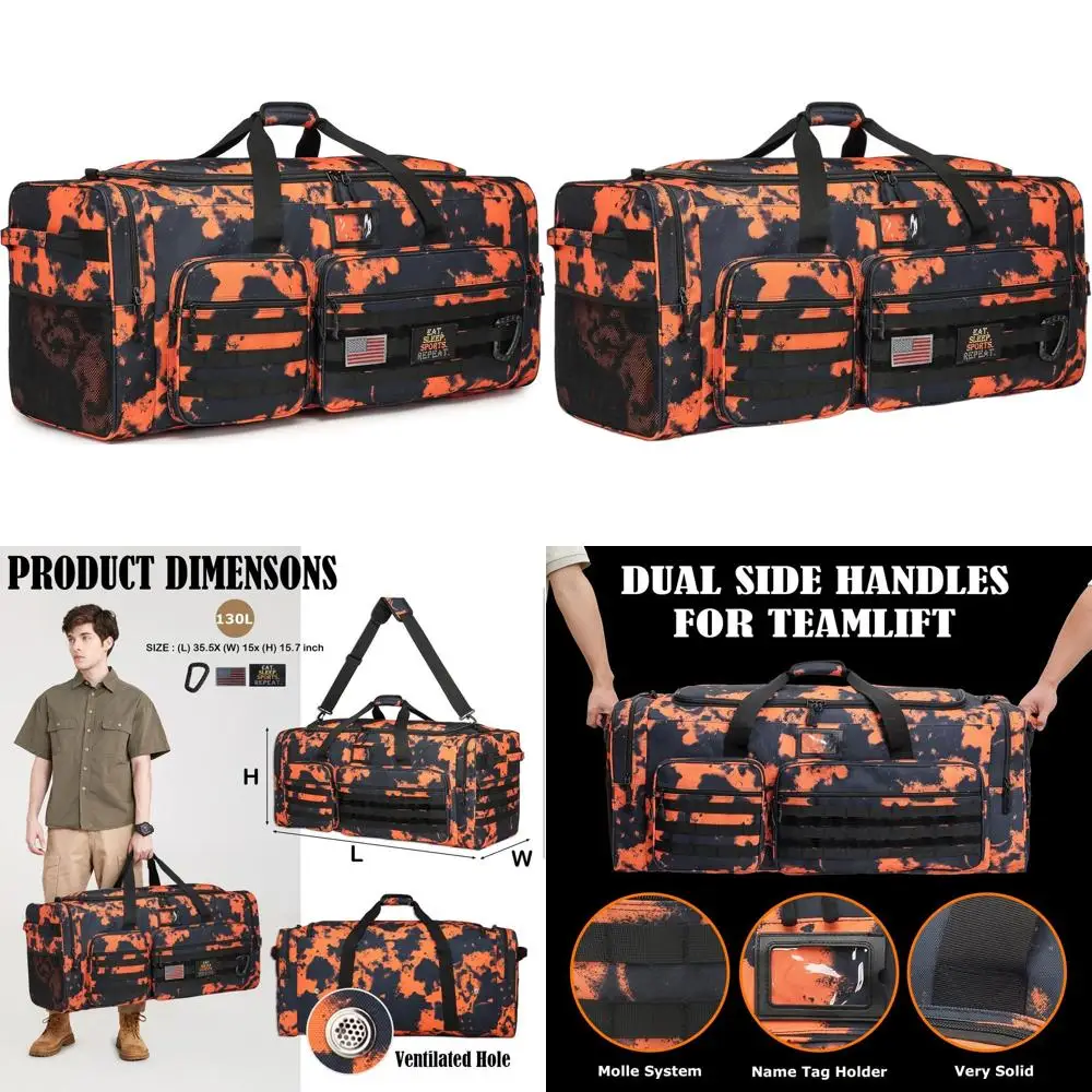 

Large Heavy-Duty Travel Bag for Men - Ideal for Sports Gear and Team Training (Orange)