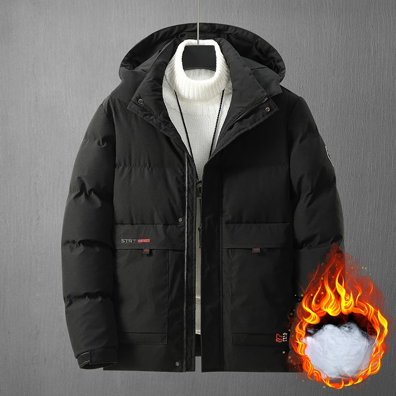 Men's Winter Jacket Cotton Clothes Plush Keep Warm Male Casual Hooded Coats Fashion Trend Versatile Down Clothing Streetwear New