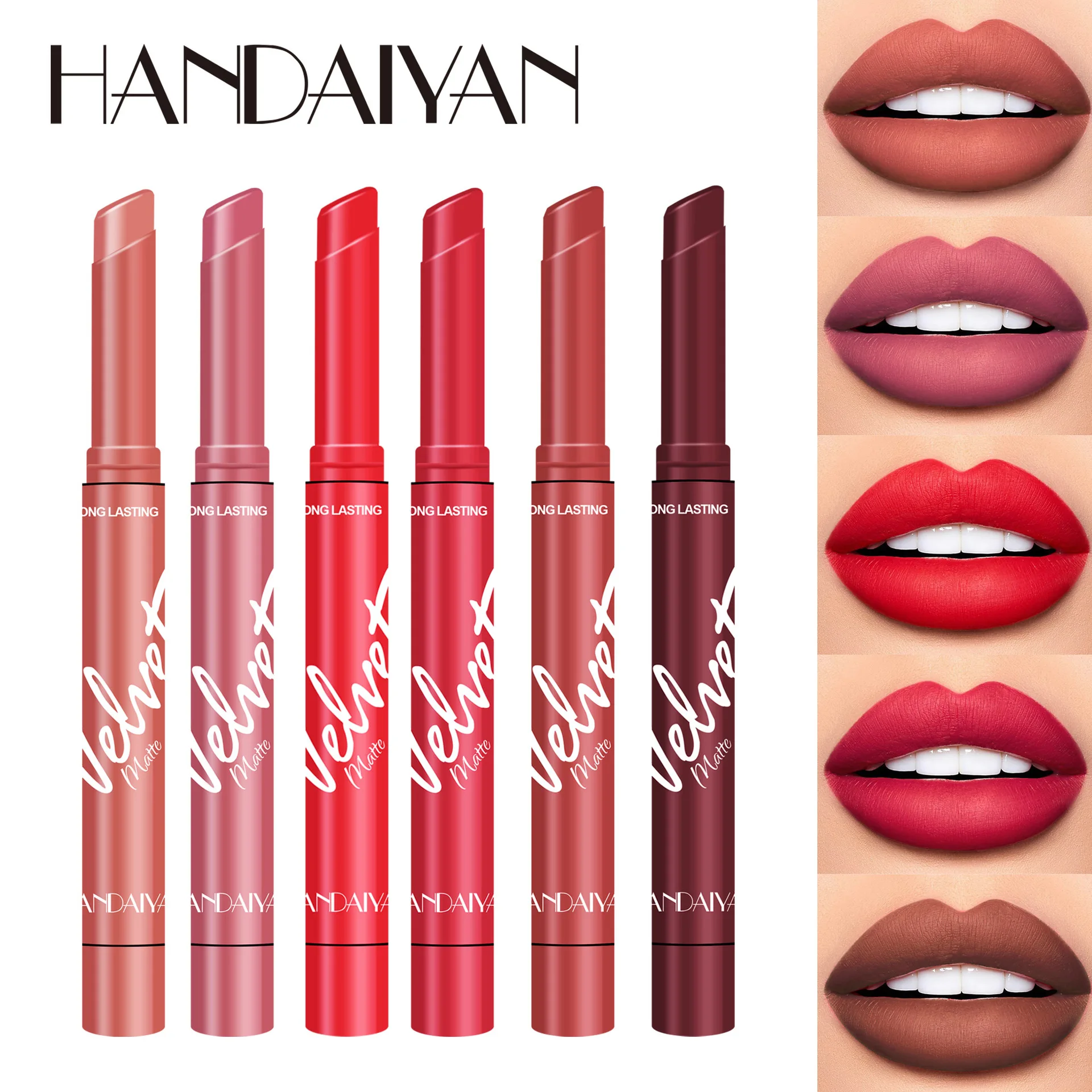 ลิปสติกดินสอเขียนขอบปาก6สีกำมะหยี่กันน้ำติดทนนานรอยเปื้อนปากกาเขียนขอบปากสำหรับแต่งหน้าริมฝีปากเครื่องสำอาง