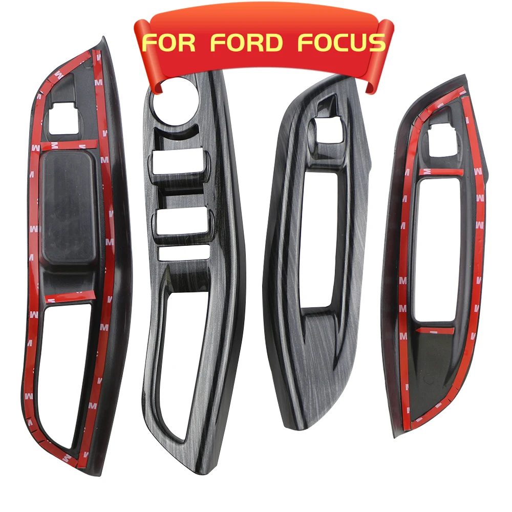 4Pcs For Ford Focus 3 MK3 MK4 2009-2017 Car Door Interior Armrest Window Panel Wood Black Decorative Sticker