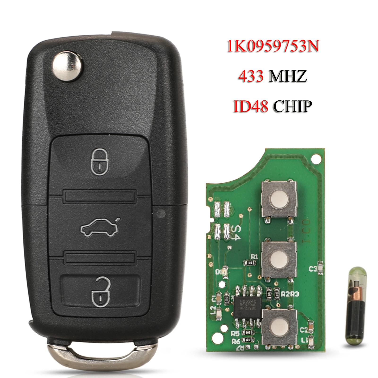 jingyuqin 7N5837202 / 1K0959753N Remote Smart Car Key For VW Golf Polo Jetta Skoda Octavia Superb Yeti 3Buttons 434Mhz ID48 Chip