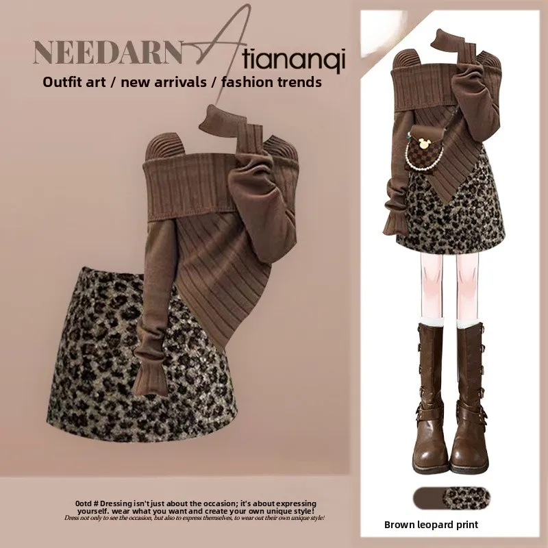 

Meral Knitted Sweater And Skirt Set Women's Anti-Aging Spring Faion High Waist Concealing Meat f-length Skirt Two-p...