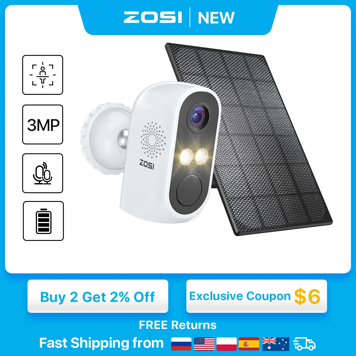 

ZOSI C1 Pro 2K Battery Powered Wireless Security IP Camera 3MP HD Wire-Free Outdoor Indoor WiFi Cam for Home Office Surveillance