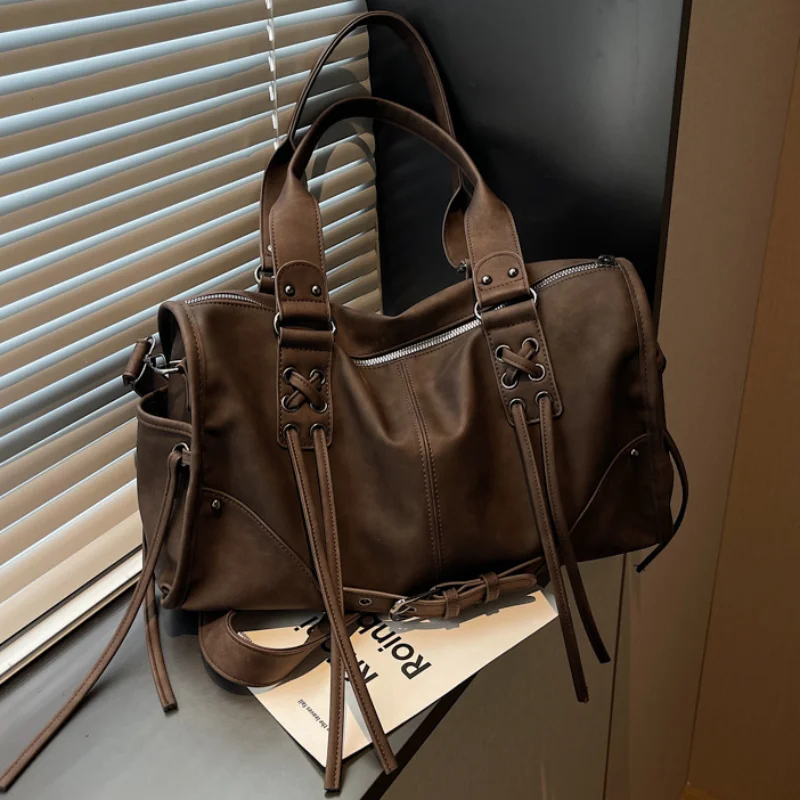 

Retro Brand Motorcycle Bag Tassel Design High-end Handbag Fashion Large Capacity Simple Underarm Bag Women's Bag Shoulder Bag