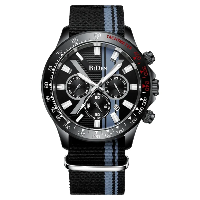 BIDEN Men's Watch Multi Functional Sports and Leisure 30M Waterproof Six Needle Nylon Strap Men's Clock Factory Direct Sales