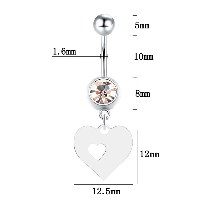 1Pc Sale All stainless steel hollow heart double love color-fast navel nail navel ring 316 anti-allergic spice girl dance with