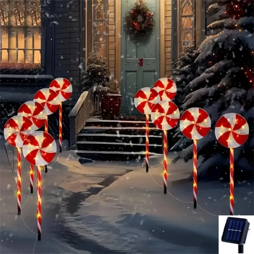 1SET 5PCS Solar Lollipop Shaped LED Stake Lights, 8 Lighting Modes, Outdoor Christmas Courtyard Garden Lawn Path Decoration
